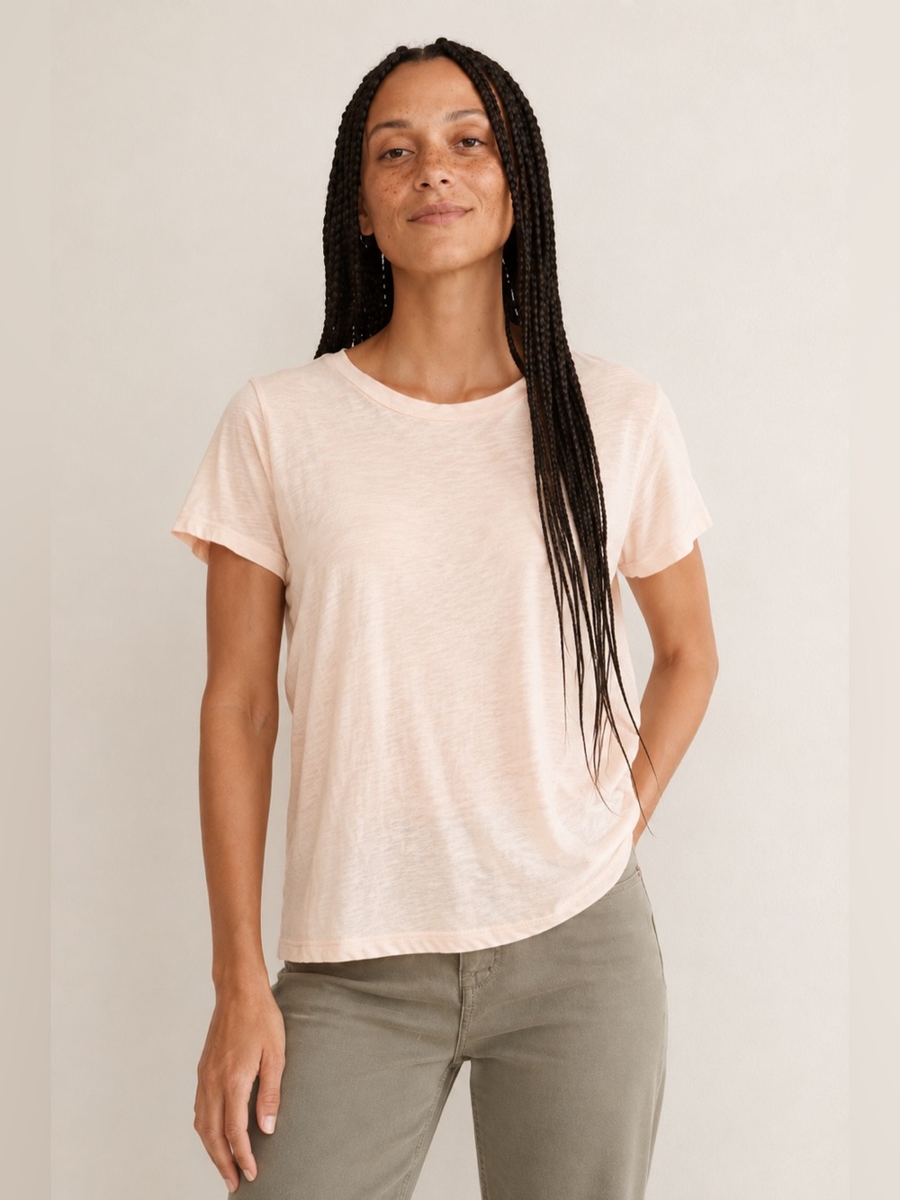 Marine Layer Light Peach Lightweight Crew Neck Tee | Soft Everyday Essential